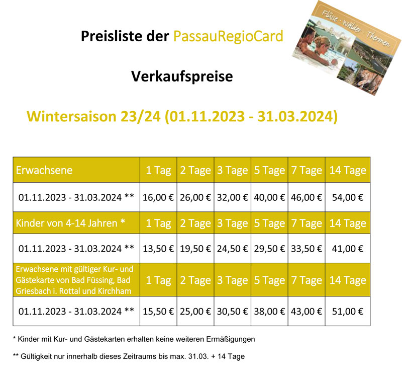 Preisliste PaReCa Wintersaison 0111 2023 