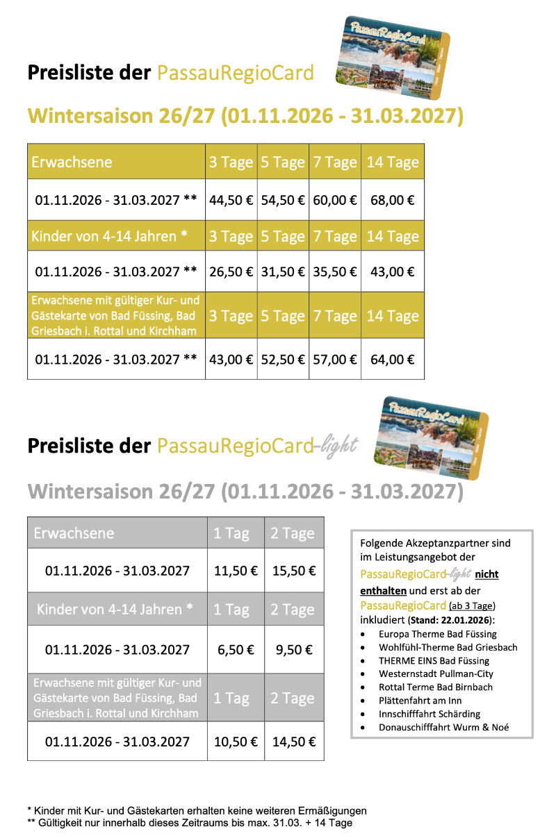 Preisliste PaReCa Wintersaison 2026